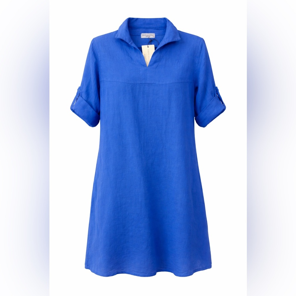 163🌟Italian Linen Dress | Made in Italy | NWT | Blue Linen Tunic Dress🌟NWT